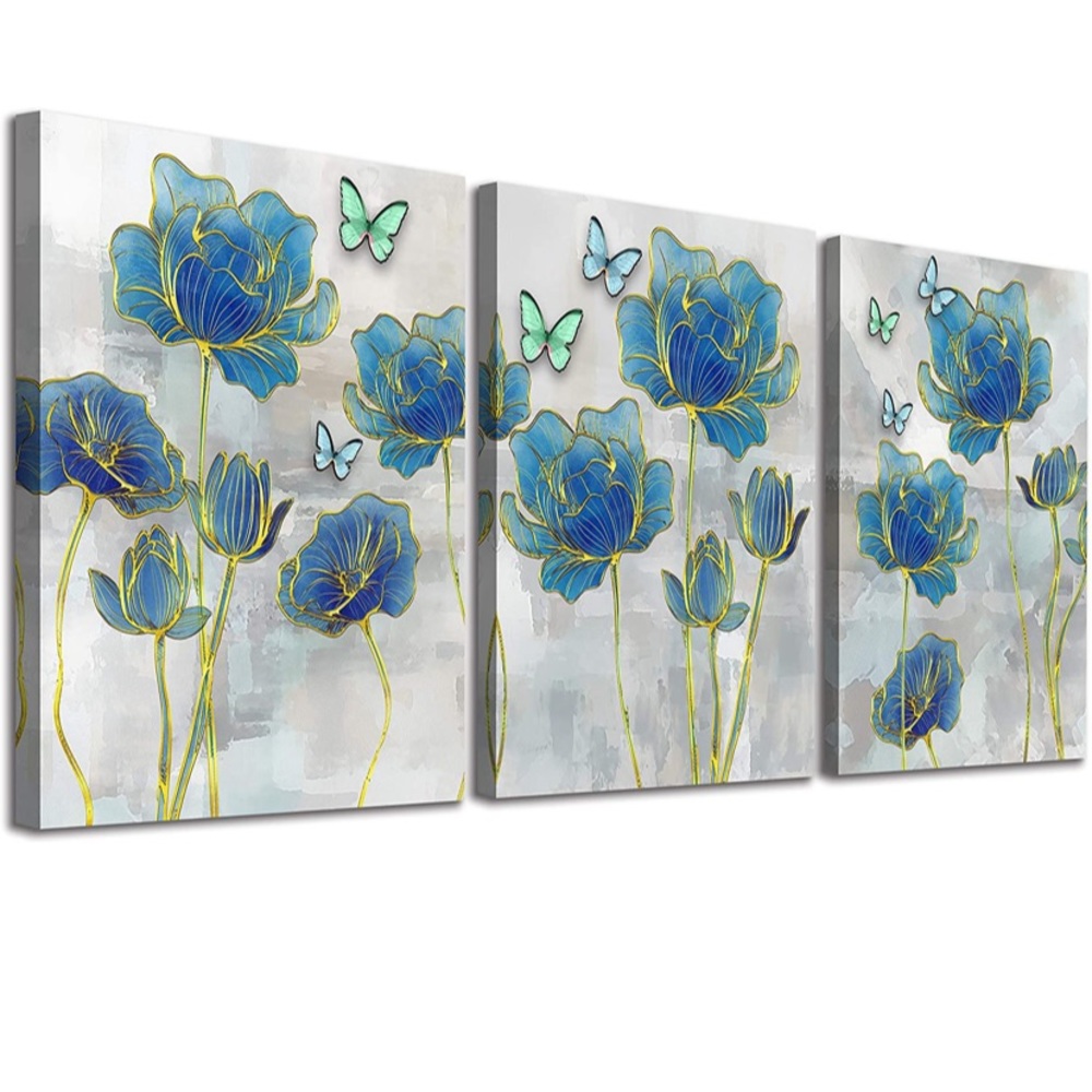 Blue flowers and butterflies